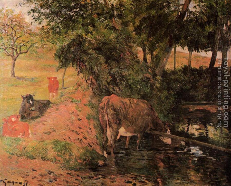 Paul Gauguin : Landscape with Cows in an Orchard